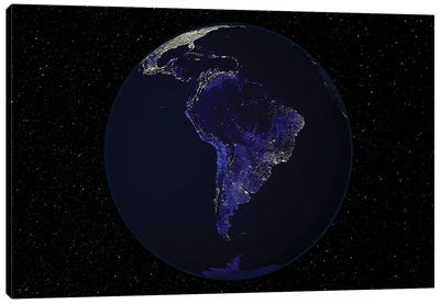 Full Earth At Night Showing City Lights Centered On South America Canvas Art Print - Globes