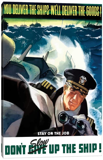 WWII Poster Of A Navy Commander With Binoculars Aboard A Battleship Canvas Art Print
