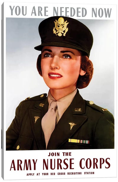 WWII Poster Of A Smiling Female Officer Of The US Army Medical Corps Canvas Art Print - Army Art