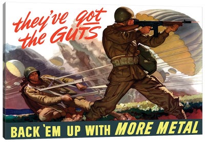 WWII Poster Of Airborne Troops Parachuting Into Battle I Canvas Art Print - Propaganda Posters