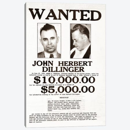 John Dillinger Wanted Poster Canvas Print #TRK15} by Stocktrek Images Canvas Artwork