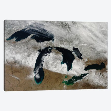 Satellite View Of Snow Across Wisconsin, Michigan, And Canada Canvas Print #TRK1627} by Stocktrek Images Canvas Print