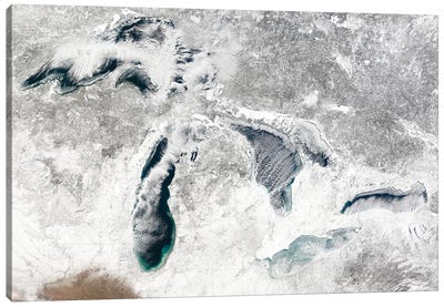 Satellite View Of The Great Lakes, USA I Canvas Art Print - Indiana