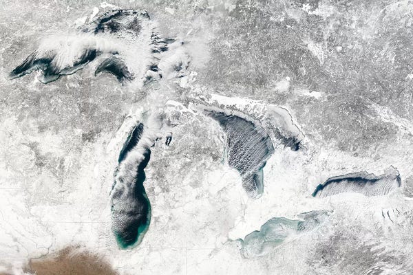 Stocktrek Images: Satellite View Of The Great Lakes, USA I by Stocktrek Images