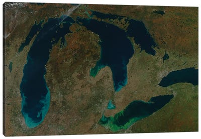 Satellite View Of The Great Lakes, USA II Canvas Art Print - Large Map Art
