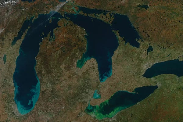 Large Map Art - Canvas Prints: Satellite View Of The Great Lakes, USA II by Stocktrek Images