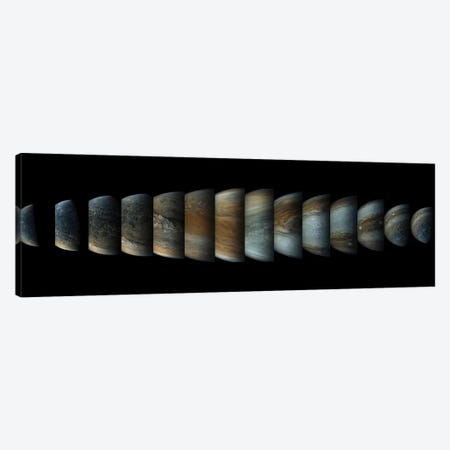 Sequence Of 14 Color Enhanced Images Of Planet Jupiter Taken From The Juno Spacecraft Canvas Print #TRK1648} by Stocktrek Images Canvas Wall Art