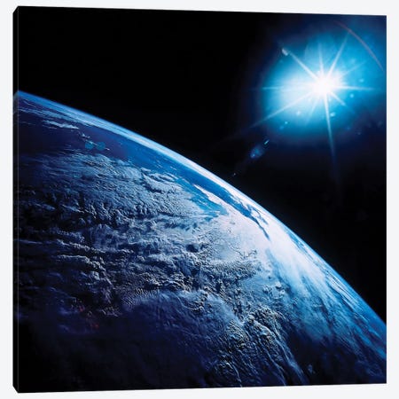 Shining Star Over Earth Canvas Print #TRK1649} by Stocktrek Images Canvas Wall Art