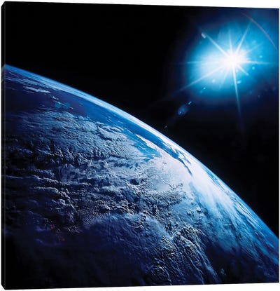 Shining Star Over Earth Canvas Art Print - Stocktrek Images - Astronomy & Space Collection