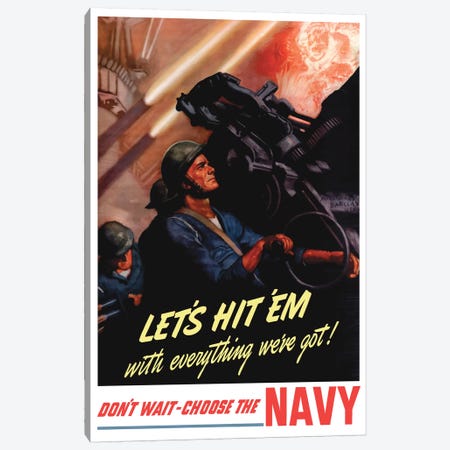 WWII Poster Of Sailors Firing Anti-Aircraft Guns Canvas Print #TRK167} by Stocktrek Images Art Print