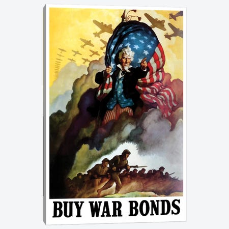 WWII Poster Of Uncle Sam Holding An American Flag And Urging Troops Into Battle Canvas Print #TRK170} by Stocktrek Images Art Print