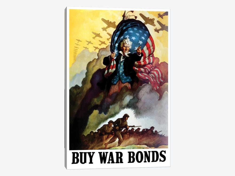 WWII Poster Of Uncle Sam Holding An American Flag And Urging Troops Into Battle by Stocktrek Images 1-piece Canvas Art Print