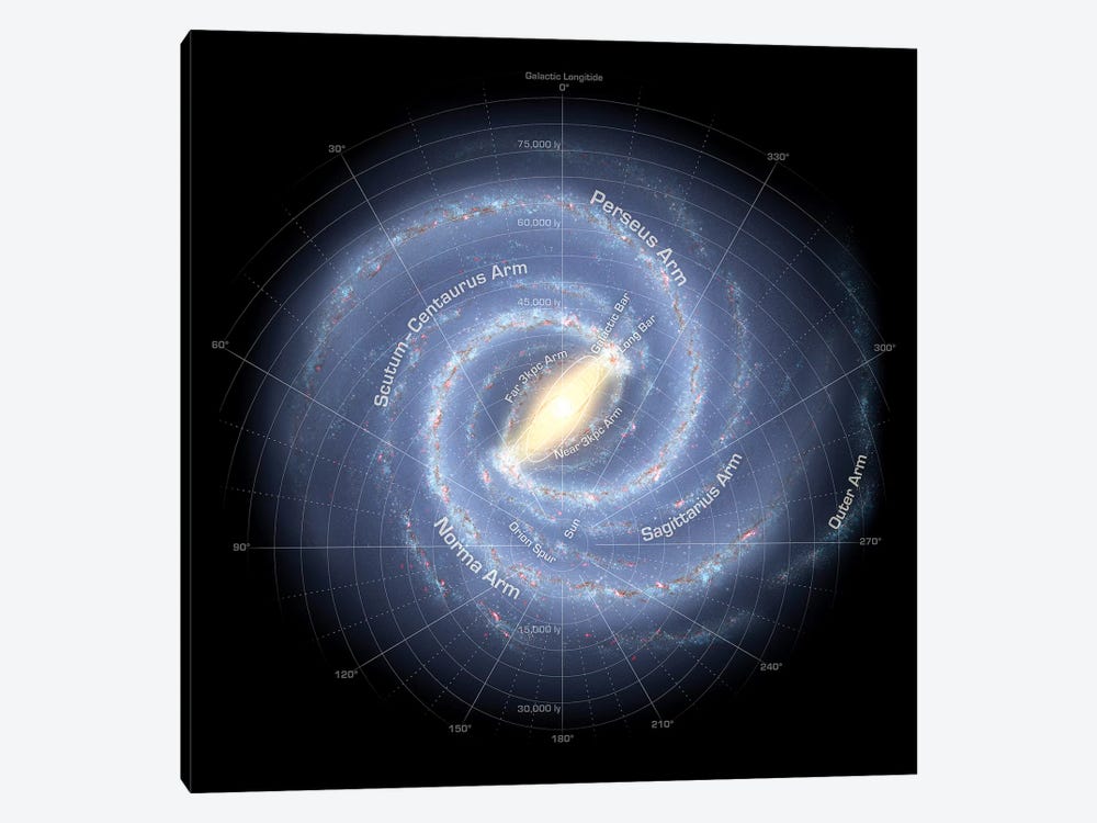 The Milky Way Galaxy (Annotated) by Stocktrek Images 1-piece Canvas Wall Art