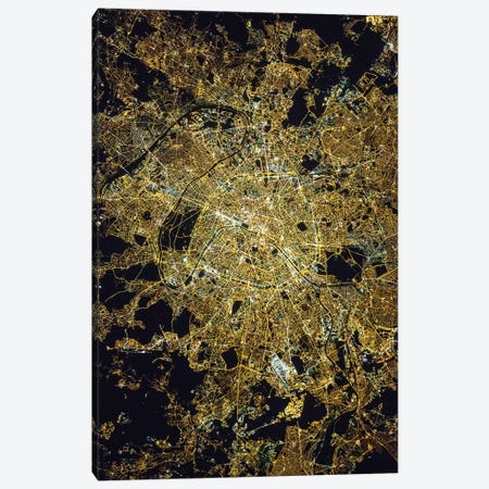 View From Space Of Paris, France, Showing The Pattern Of The Street Grid And City Lights At Night Canvas Print #TRK1756} by Stocktrek Images Canvas Print
