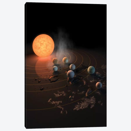 What TRAPPIST-1's Seven Planets Might Look Like In Orbit Around Their Star Canvas Print #TRK1767} by Stocktrek Images Canvas Artwork