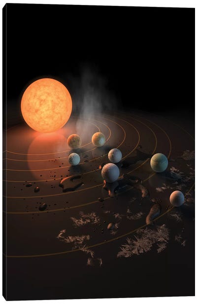What TRAPPIST-1's Seven Planets Might Look Like In Orbit Around Their Star Canvas Art Print - Stocktrek Images - Astronomy & Space Collection