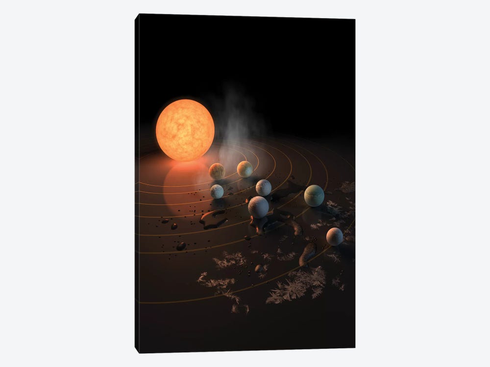 What TRAPPIST-1's Seven Planets Might Look Like In Orbit Around Their Star by Stocktrek Images 1-piece Art Print