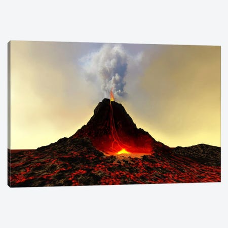 An Active Volcano Spews Out Hot Red Lava And Smoke Canvas Print #TRK1773} by Corey Ford Canvas Artwork