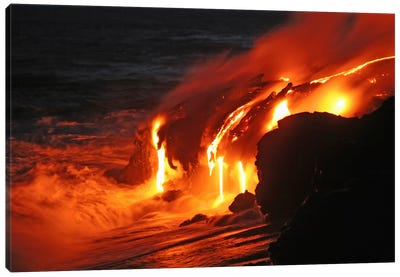 Kilauea Lava Flow Sea Entry, Big Island, Hawaii III Canvas Art Print - Volcano Art