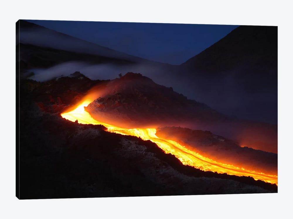 Mount Etna Lava Flow At Night, Sicily, Italy by Martin Rietze 1-piece Canvas Print