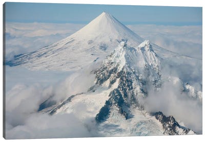 Aerial View Of Shishaldin Volcano, With Isanotski Peaks In Foreground, Alaska Canvas Art Print
