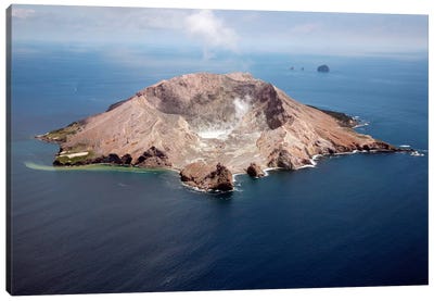 Aerial View Of White Island Volcano With Central Acidic Crater Lake, Bay Of Plenty, New Zealand Canvas Art Print