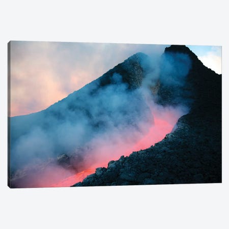 Lava Flowing From Base Of Hornito During Eruption Of Mount Etna Volcano, Sicily, Italy I Canvas Print #TRK1901} by Richard Roscoe Canvas Art Print
