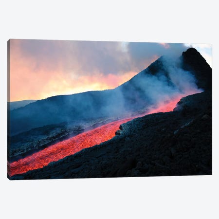 Lava Flowing From Base Of Hornito During Eruption Of Mount Etna Volcano, Sicily, Italy II Canvas Print #TRK1902} by Richard Roscoe Canvas Print