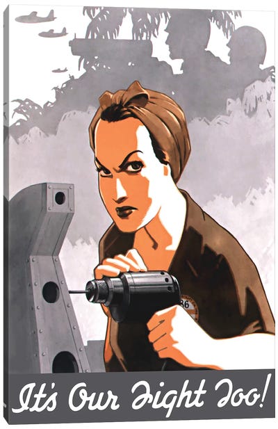 WWII Propaganda Poster Of Rosie The Riveter Operating A Drill Canvas Art Print - Tradesmen