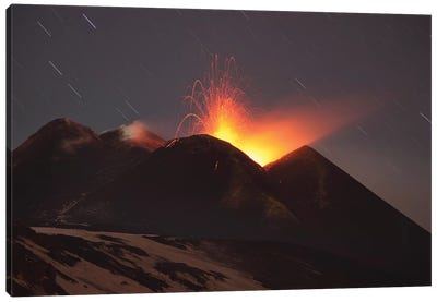 Nighttime Strombolian Activity At Mount Etna Volcano, Italy Canvas Art Print