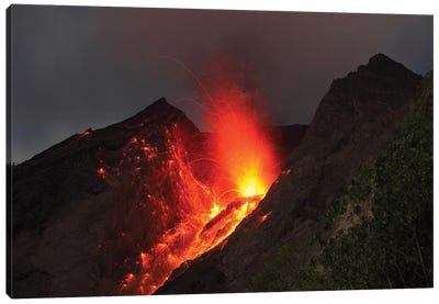 Strombolian Type Eruption Of Batu Tara Volcano, Indonesia II Canvas Art Print