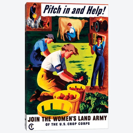 WWII Propaganda Poster Of Women Doing Chores On A Farm Canvas Print #TRK195} by Stocktrek Images Canvas Art