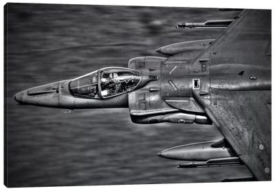 A Royal Air Force Harrier GR9 Flying Low Over North Wales, B&W Canvas Art Print