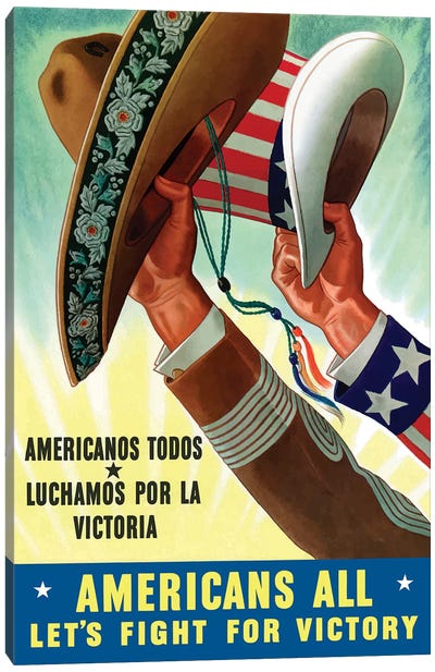 Americanos Todos Luchamos Por La Victoria Vintage War Poster Canvas Art Print - Propaganda Posters
