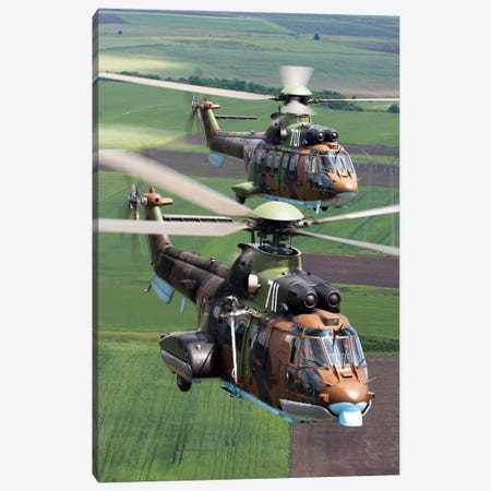 Pair Of Bulgarian Air Force Eurocopter AS532 AL Cougar Helicopters Canvas Print #TRK206} by Anton Balakchiev Canvas Wall Art