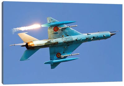 Romanian Air Force MiG-21MF Lancer Popping Flares Canvas Art Print