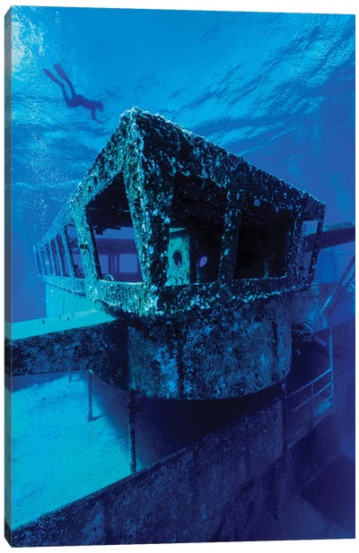 A Freediver Descends To The USS Kittiwake, Grand Cayman, Cayman Islands Canvas Art Print