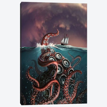 A Fantastical Depiction Of The Legendary Kraken Canvas Print #TRK2099} by Jerry Lofaro Canvas Print