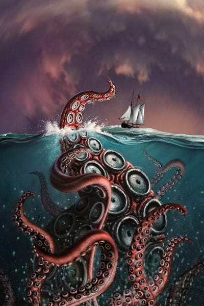 Large Photography - Canvas Prints: A Fantastical Depiction Of The Legendary Kraken by Jerry Lofaro