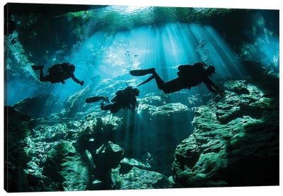 Divers Explore The Cavern System In The Riviera Maya Area Of Mexico Canvas Art Print