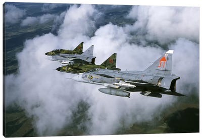 Four Saab 37 Viggen Fighters Of The Swedish Air Force Canvas Art Print