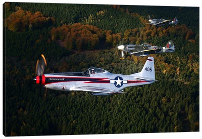 P-51 Cavalier Mustang With Supermarine Spitfire Fighter Warbirds Canvas Art Print