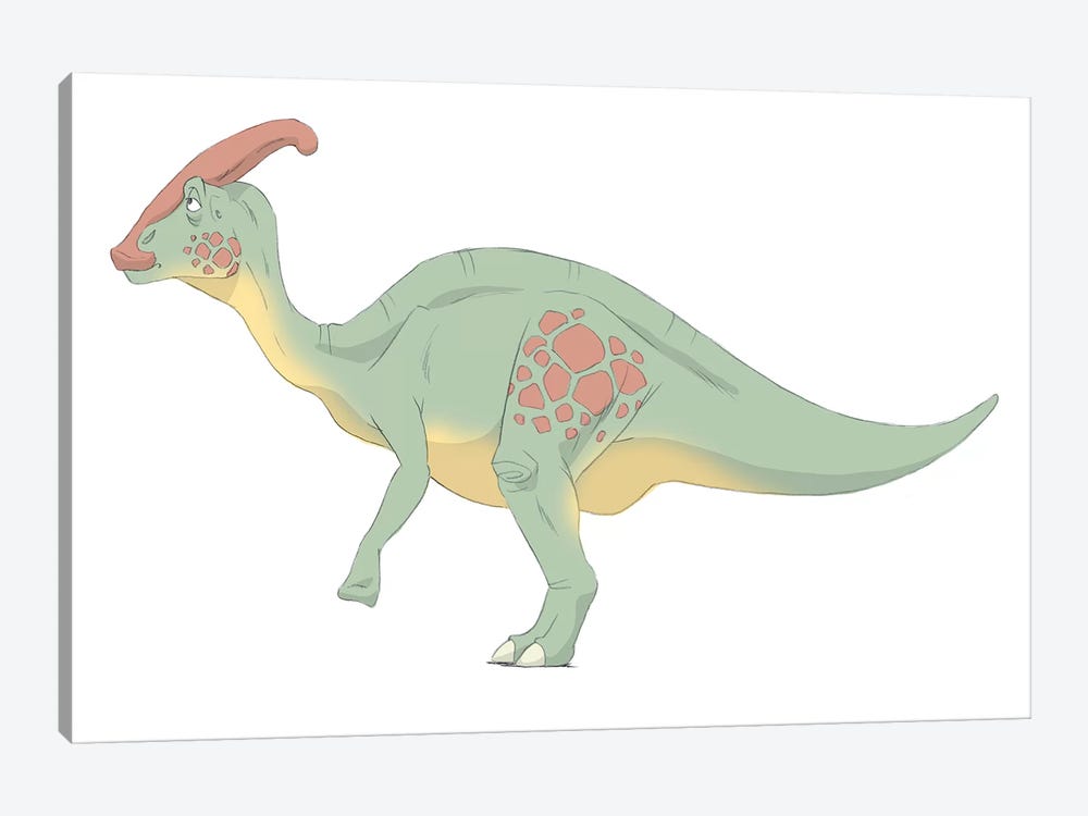 Parasaurolophus Pencil Drawing With Digital Color by Alice Turner 1-piece Canvas Art