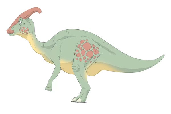 Prehistoric Animals: Parasaurolophus Pencil Drawing With Digital Color by Alice Turner
