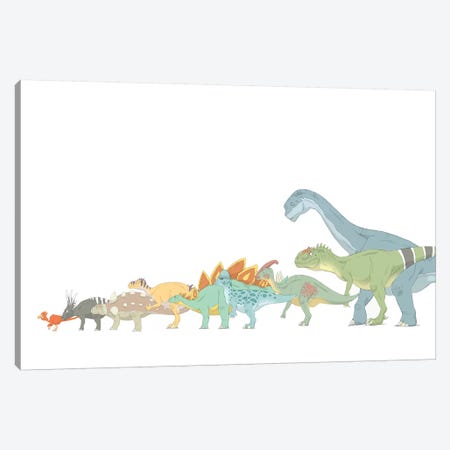 Pencil Drawing Illustrating Various Dinosaurs And Their Comparative Sizes Canvas Print #TRK2234} by Alice Turner Canvas Artwork