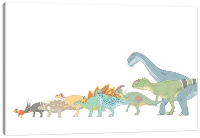 Pencil Drawing Illustrating Various Dinosaurs And Their Comparative Sizes Canvas Art Print