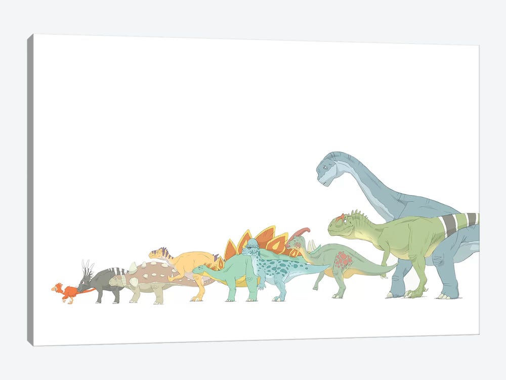 Pencil Drawing Illustrating Various Dinosaurs And Their Comparative Sizes by Alice Turner 1-piece Art Print