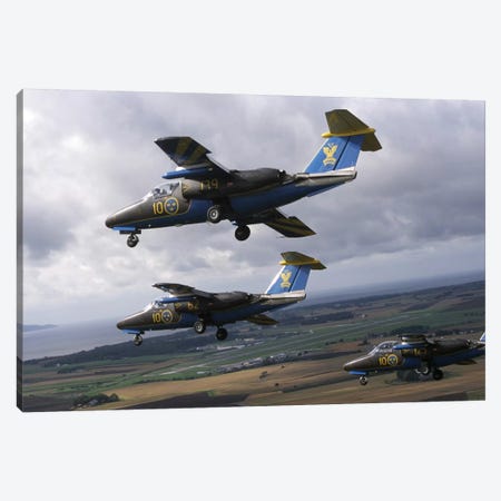 Saab 105 Jet Trainers Of The Swedish Air Force Display Team, Team 60 III Canvas Print #TRK224} by Daniel Karlsson Canvas Art