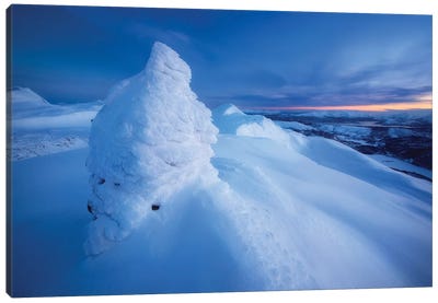 Sunset On The Summit Toviktinden Mountain, Norway Canvas Art Print