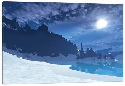 A Cold Winter Night On This Beach Has A Full Moon Canvas Art Print - Corey Ford